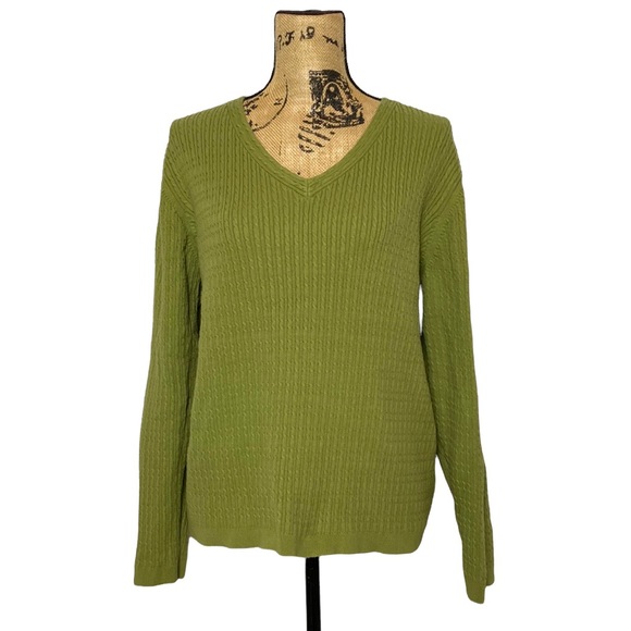 Liz Claiborne Green Striped V-Neck Long Sleeve Sweater 1X - Picture 1 of 10